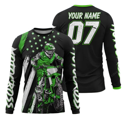 Custom American Flag Mens Long Sleeve Motocross Jersey, Custom Patriotic Motocross Jersey ME0041