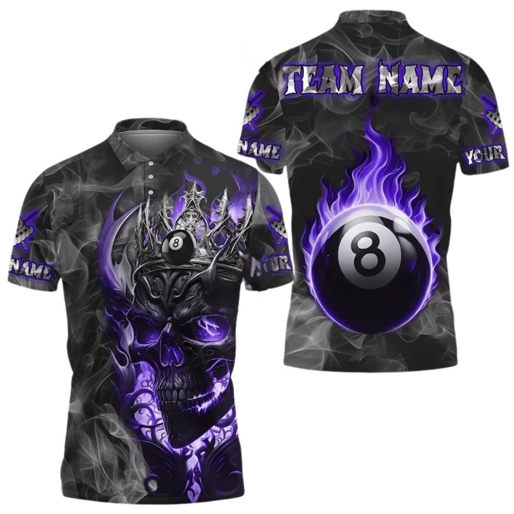 Custom Skull Blue Flame Billiard Polo Shirts For Mens, Custom Skull BIlliard Team Shirts BIE0022