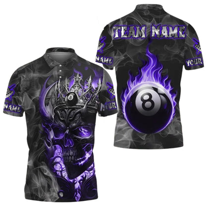 Custom Skull Blue Flame Billiard Polo Shirts For Mens, Custom Skull BIlliard Team Shirts BIE0022