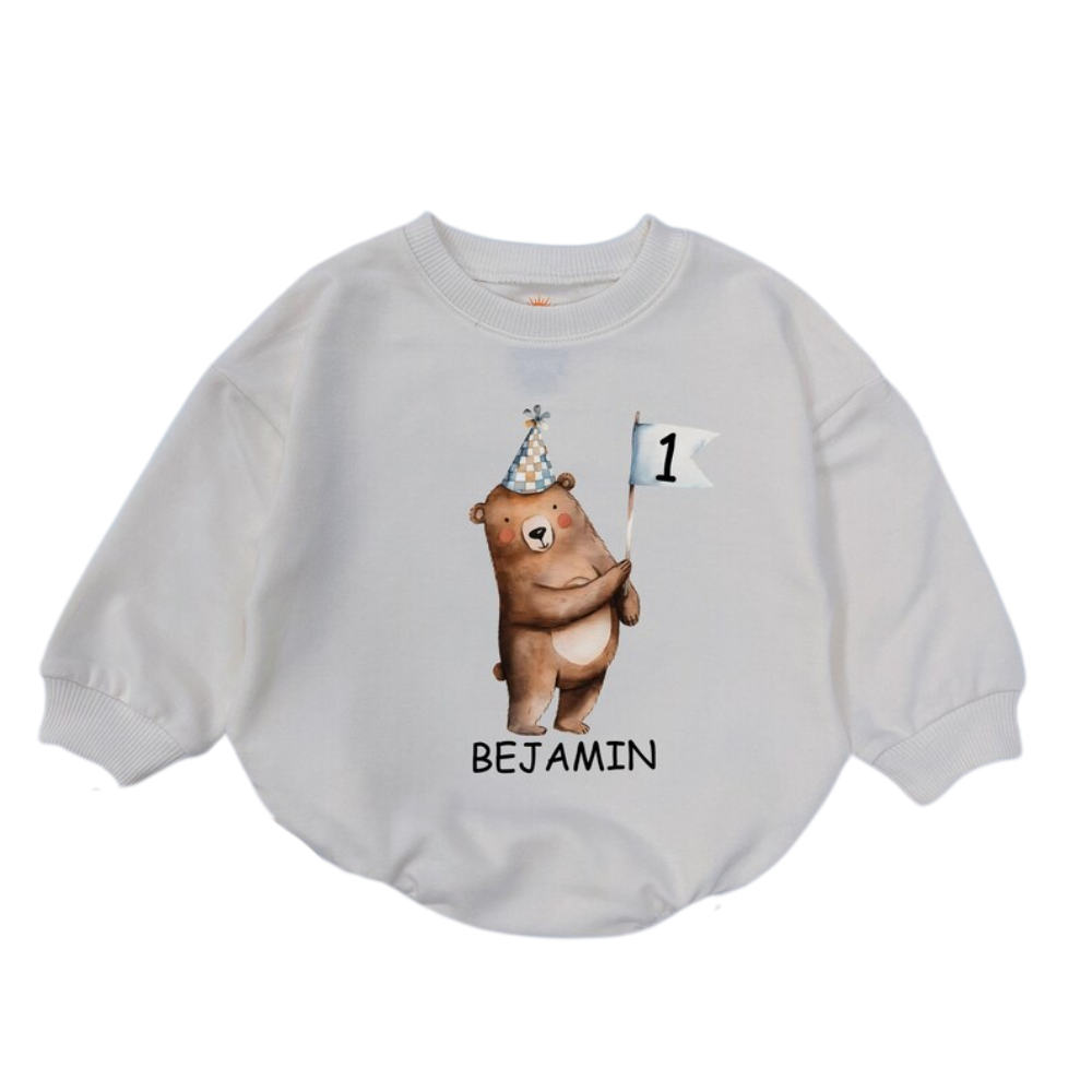 Custom Bear First Birthday Baby Romper Sweatshirt, Custom Bear 1st Birthday Romper Sweatshirt For Baby BB0547