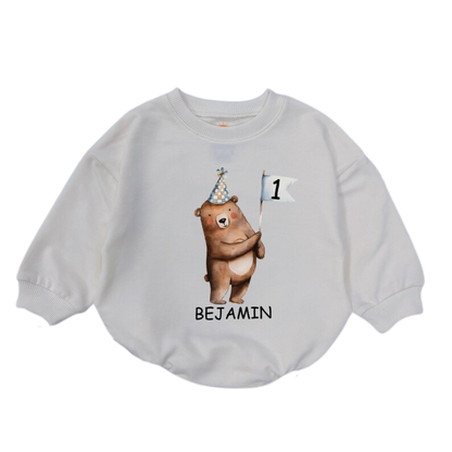 Custom Bear First Birthday Baby Romper Sweatshirt, Custom Bear 1st Birthday Romper Sweatshirt For Baby BB0547