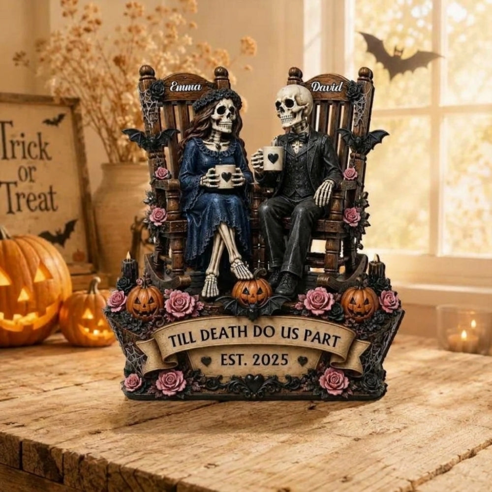 Till Death Do Us Part Custom Skeleton Couple Wooden Plaque, Custom Halloween Wedding Wooden Block Keepsake WD0797