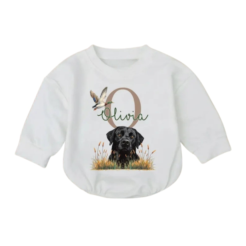 Black Lab Mallard Duck Baby Romper Sweatshirt, Hunting Dog Romper Sweatshirt For Baby BB0685