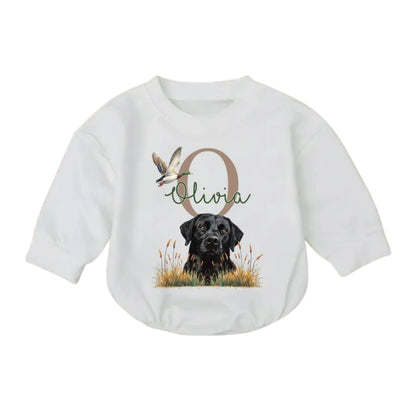 Black Lab Mallard Duck Baby Romper Sweatshirt, Hunting Dog Romper Sweatshirt For Baby BB0685