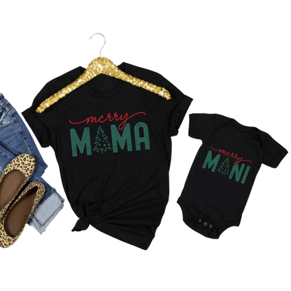 Merry Mama Merry Mini Matching Christmas T Shirt, Mommy And Me Christmas Shirts ET1451