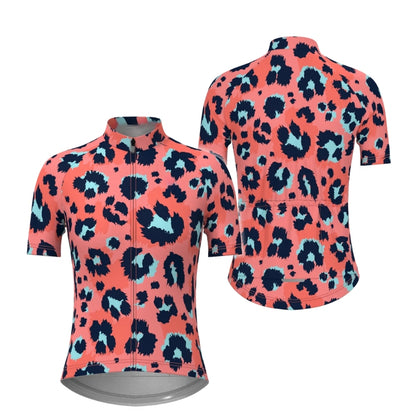 Pink Leopard Cycling Short Sleeve Jersey Womens, Leopard Cycling Jersey For Ladies CZ0107