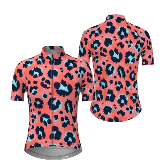 Pink Leopard Cycling Short Sleeve Jersey Womens, Leopard Cycling Jersey For Ladies CZ0107