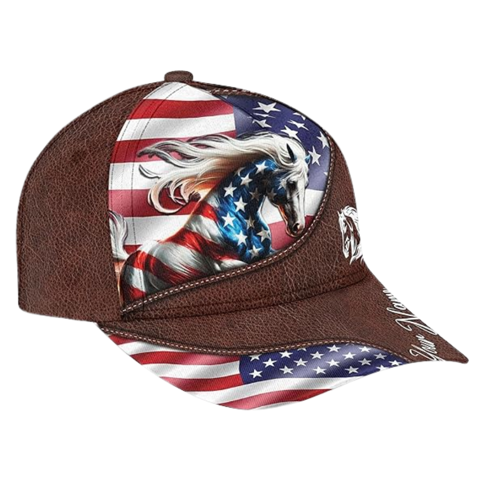 Custom USA Flag Horse Basball Cap, Custom Horse Patriotic Caps Hats CP0223