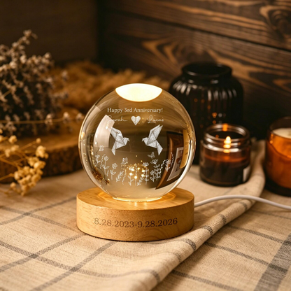 Happy 1st Anniversary Custom Couple Crystal Ball Led Night Light, Custom Paper Wedding Keepsake Night Light WD0918