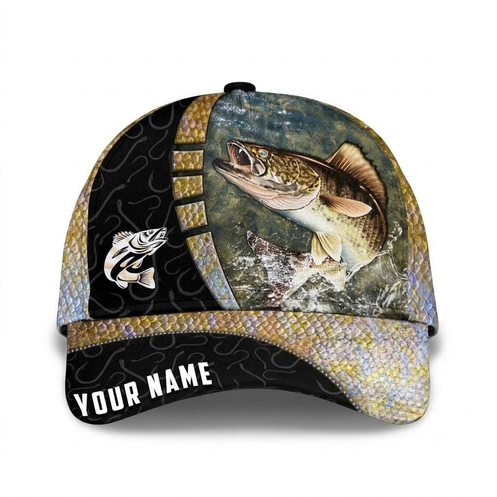 Custom Walleye Fishing Baseball Cap 3D Printed, Personalized Walleye Fish Cap For Fishing Lover CP0772