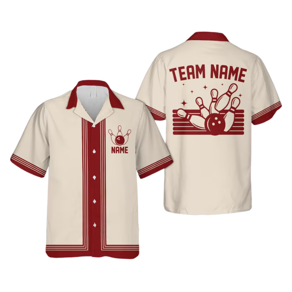 Custom Blue Beige Vintage Bowling Hawaiian Shirt Men, Custom Vintage Bowling Team Shirts BE0130