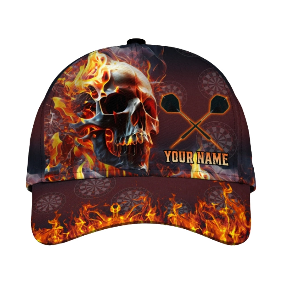 Custom Blue Flame Skull Dart Baseball Cap 3D Printed, Custom Skull Dart Hat With Name CP0481
