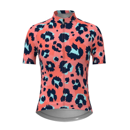 Pink Leopard Cycling Short Sleeve Jersey Womens, Leopard Cycling Jersey For Ladies CZ0107