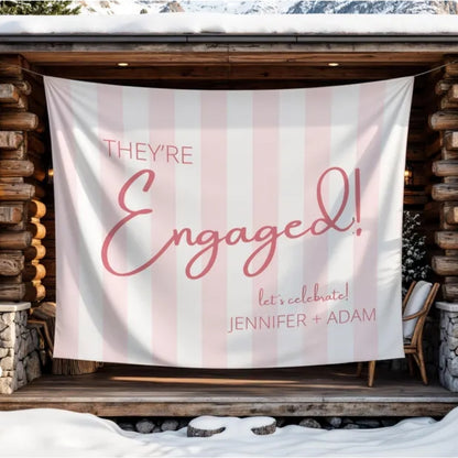 They're Engaged Custom Blue Striped Banner, Custom Engagement Party Banner WD0412