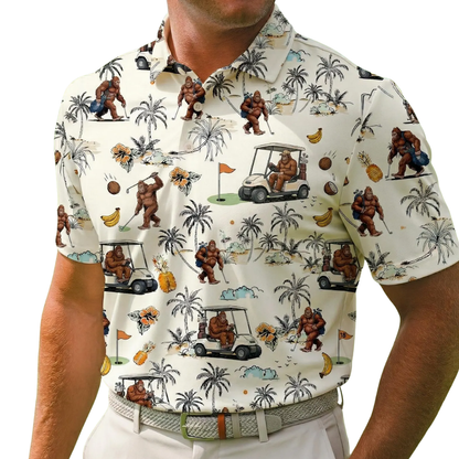 Bigfoot Tropical Golf Polo Shirt For Men, Bigfoot Sasquatch Golf Shirts GE0532