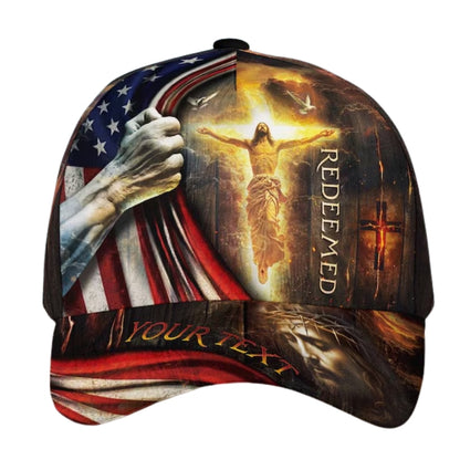 Redeemed Custom USA Flag Jesus 3D Baseball Cap, Custom Christian Caps Hats CP0103