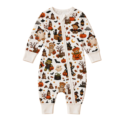 Teddy Bear Ghost Pumpkin Baby Convertible Zippy Romper, Halloween Teddy Bear Convertible Romper For Baby BB0931