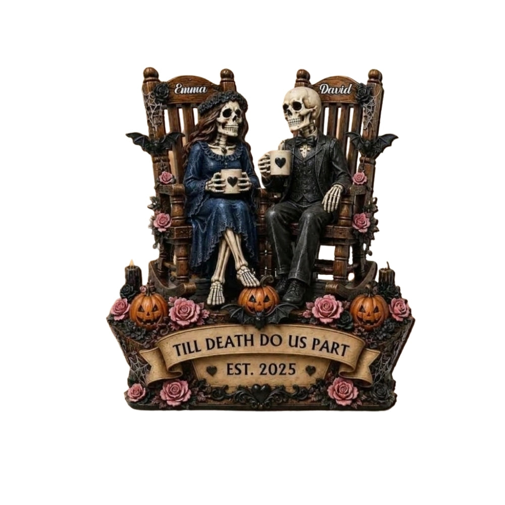 Till Death Do Us Part Custom Skeleton Couple Wooden Plaque, Custom Halloween Wedding Wooden Block Keepsake WD0797
