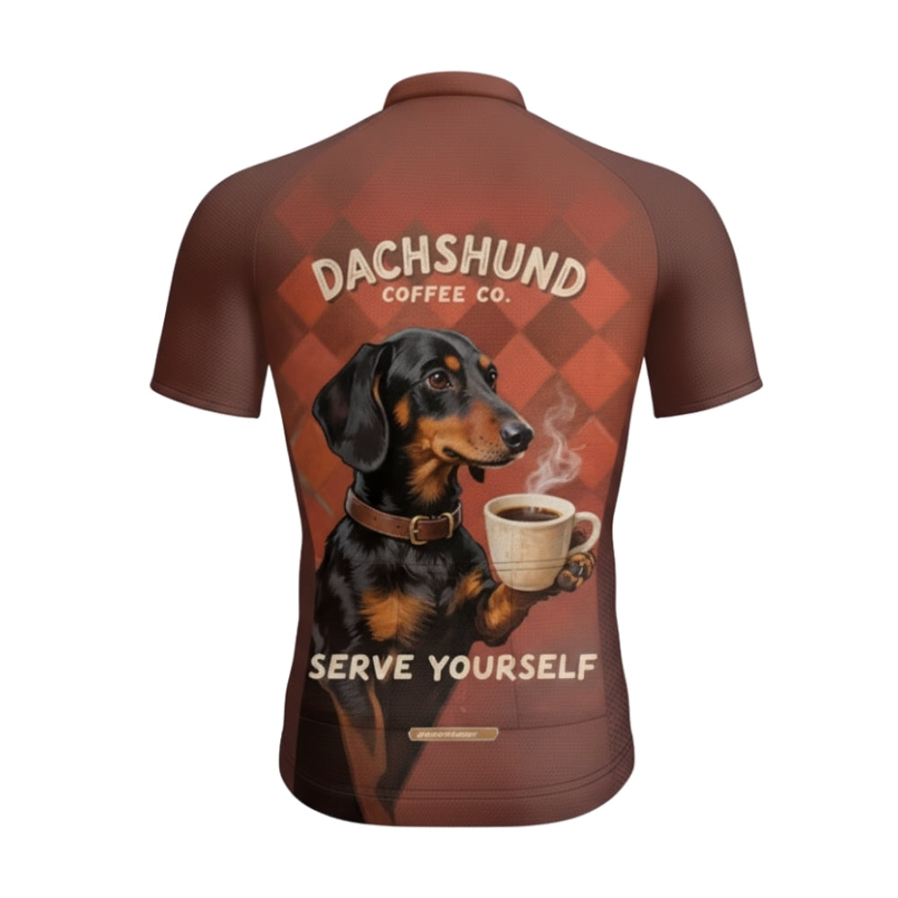 Dachshund Coffee Co Serve Yourself Men's Cycling Short Sleeve Jersey For Men, Funny Dog Cycling Jerseys CE0025