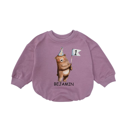 Custom Bear First Birthday Baby Romper Sweatshirt, Custom Bear 1st Birthday Romper Sweatshirt For Baby BB0547