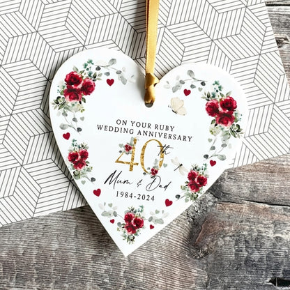 Custom On Your Ruby Wedding Anniversary Mom & Dad Ceramic Ornament, Custom 40th Anniversary Ornament WD0301