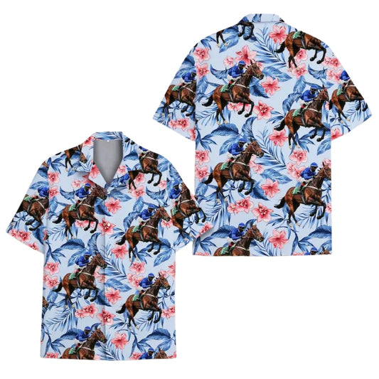 Tropical Horse Racing Hawaiian Shirts For Mens, Horse Racing Hawaiian Shirts HE0044