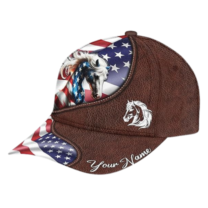 Custom USA Flag Horse Basball Cap, Custom Horse Patriotic Caps Hats CP0223