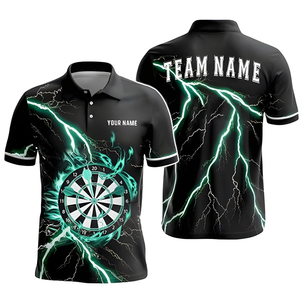 Custom Cyan Thunder Lightning Dart Polo Shirt For Mens, Custom Thunder Darts Team Shirts DZ0013