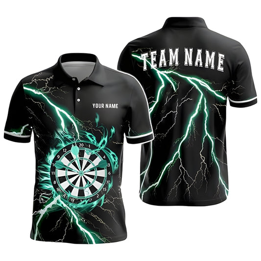 Custom Cyan Thunder Lightning Dart Polo Shirt For Mens, Custom Thunder Darts Team Shirts DZ0013