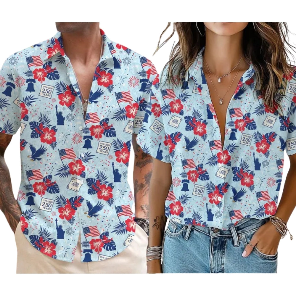 Tropical American 250 Year Hawaiian Shirts For Men Women, 4th Of July Hawaiian Shirts HE0194