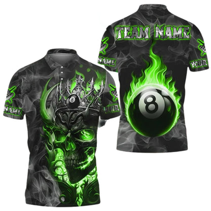 Custom Skull Blue Flame Billiard Polo Shirts For Mens, Custom Skull BIlliard Team Shirts BIE0022
