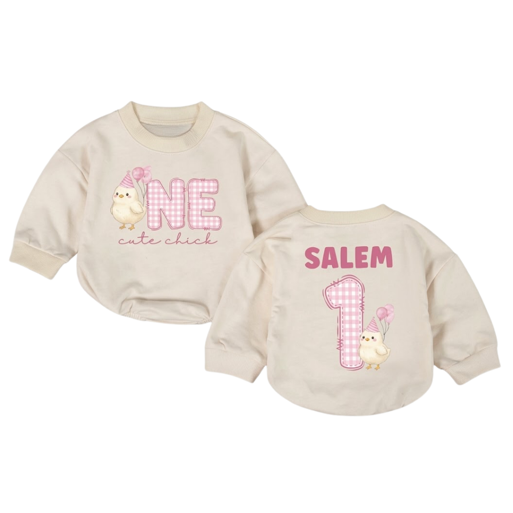 Custom One Cute Chick Baby Romper Sweatshirt, Custom First Birthday Chick Baby Romper Sweater BB0515
