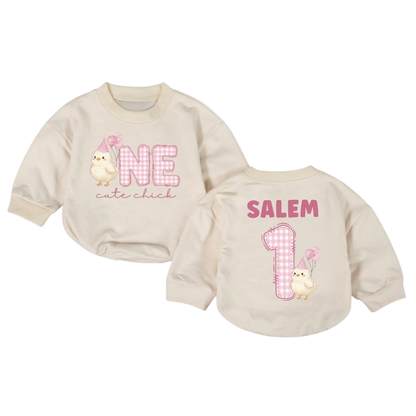 Custom One Cute Chick Baby Romper Sweatshirt, Custom First Birthday Chick Baby Romper Sweater BB0515