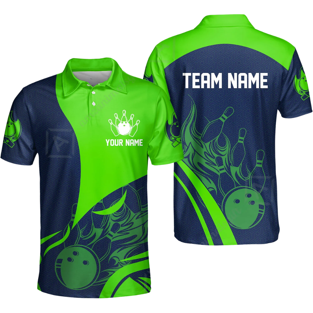 Custom Team Blue Cyan Bowling Polo Shirt Men, Custom Bowling Team Shirts BZ0629