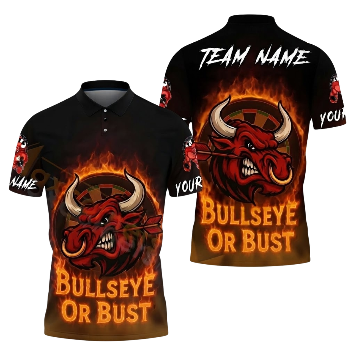 Bullseye Or Bust Custom Bull Fire Darts Polo Shirt For Men, Custom Bull Darts Shirt For Team DZ0175