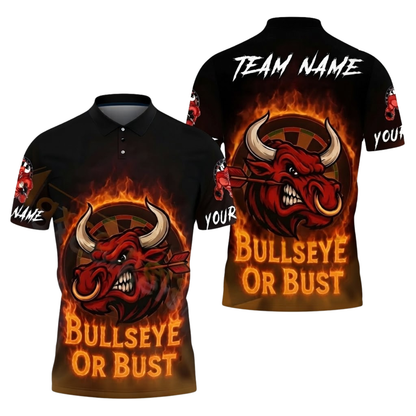 Bullseye Or Bust Custom Bull Fire Darts Polo Shirt For Men, Custom Bull Darts Shirt For Team DZ0175