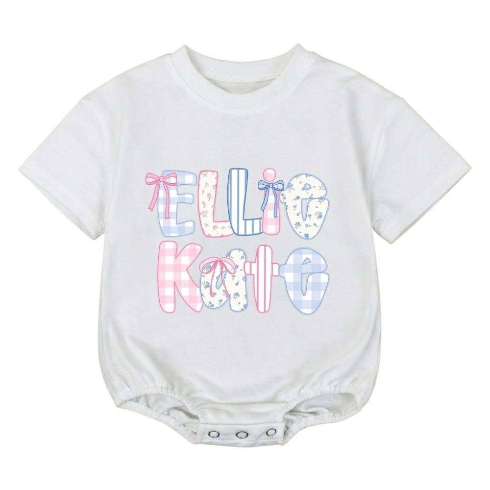 Custom Name Preppy Floral Baby Girl T Shirt Bubble Romper, Personalized Baby Romper BB0189