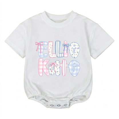 Custom Name Preppy Floral Baby Girl T Shirt Bubble Romper, Personalized Baby Romper BB0189