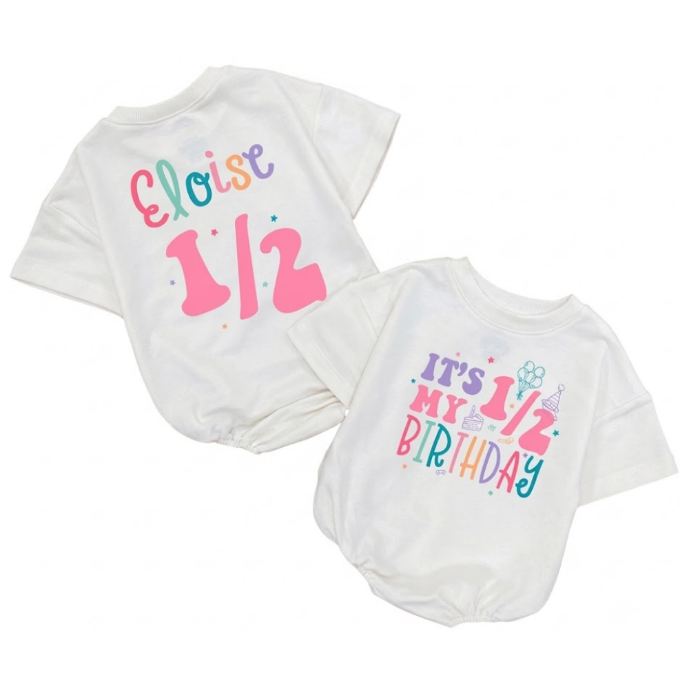 It's My 1/2 Birthday Custom Name Baby Tshirt Romper, Half Birthday Baby Romper BB0033