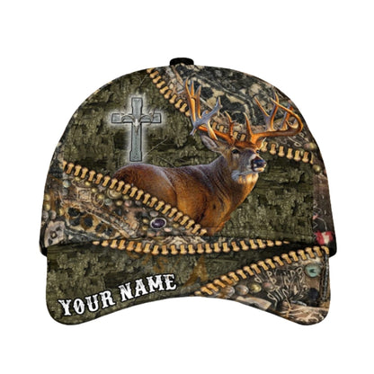 Custom Deer Cross Zipper 3D Printed Baseball Cap, Custom Deer Hunting Cap Hat CP0444