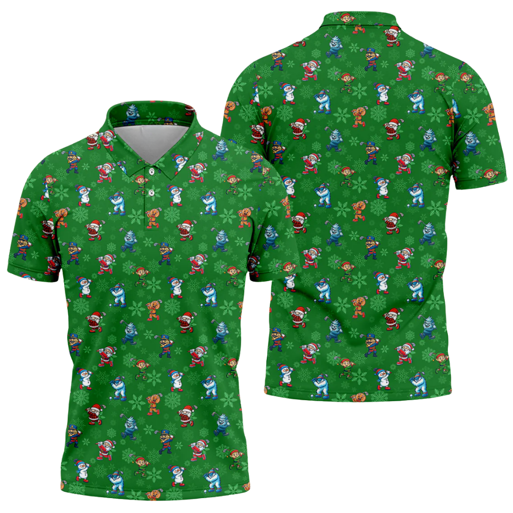 Character Christmas Green Golf Mens Polo Shirt, Christmas Golf Shirt Men GZ0338