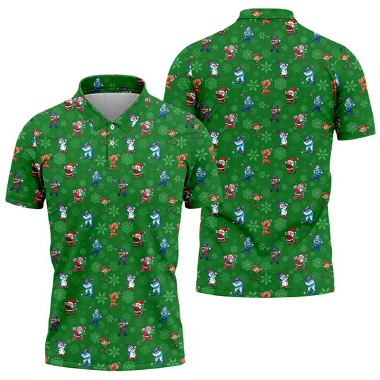 Character Christmas Green Golf Mens Polo Shirt, Christmas Golf Shirt Men GZ0338