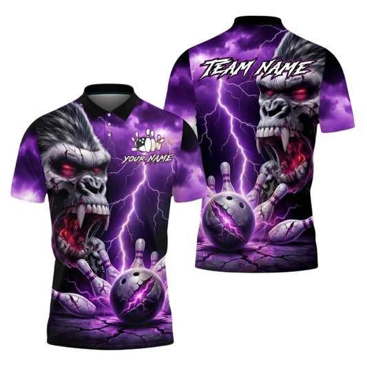 Gorilla Skeleton Custom Mens Bowling Polo Shirt, Custom Team Gorilla Bowling Shirts BZ0681