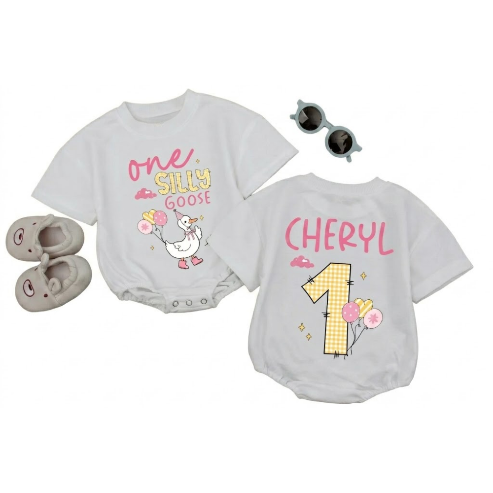 Custom One Silly Goose Birthday Baby T Shirt Romper, Custom Goose First Birthday Baby Romper BB0272