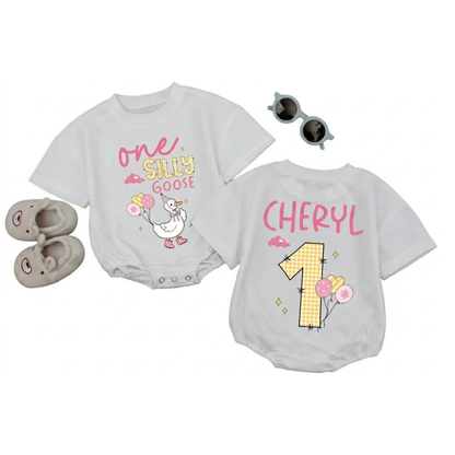 Custom One Silly Goose Birthday Baby T Shirt Romper, Custom Goose First Birthday Baby Romper BB0272