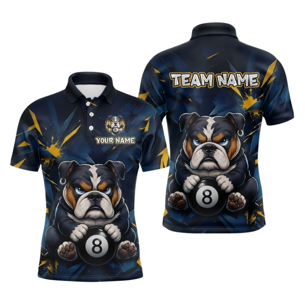 Custom Bulldog 8 Ball Polo Billiard Shirt For Men, Custom Dog Billiard Shirt For Team BIZ0343