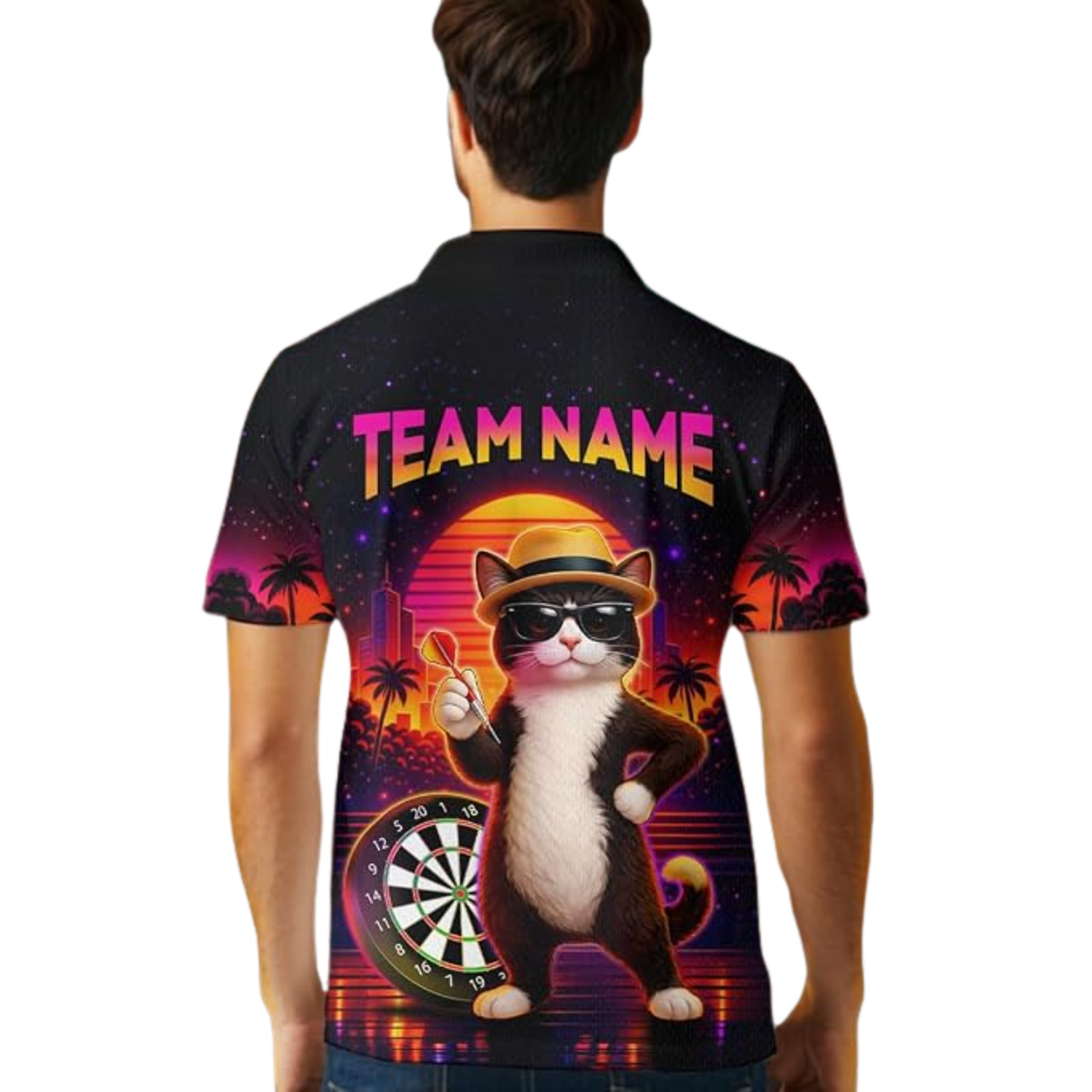 Custom Cat Funny Dart Polo Shirt For Men, Custom Cat Darts Team Shirt DZ0180
