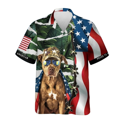 Pitbull Dog American Flag Hawaiian Shirt For Men, Pitbull Patriotic Hawaiian Shirts HE0571