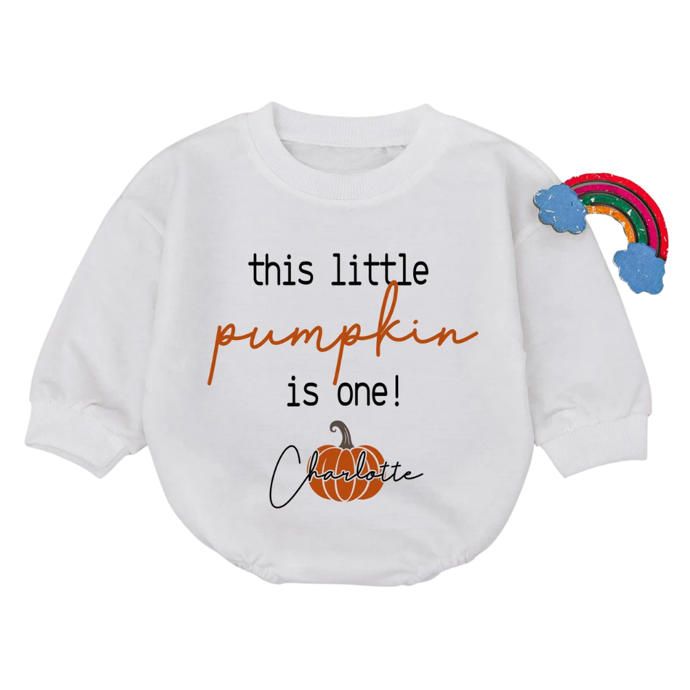 This Little Pumpkin Is One Custom Name Baby Romper Sweatshirt, Custom First Birthday Thanksgiving Baby Romper Sweatshirt BB0066