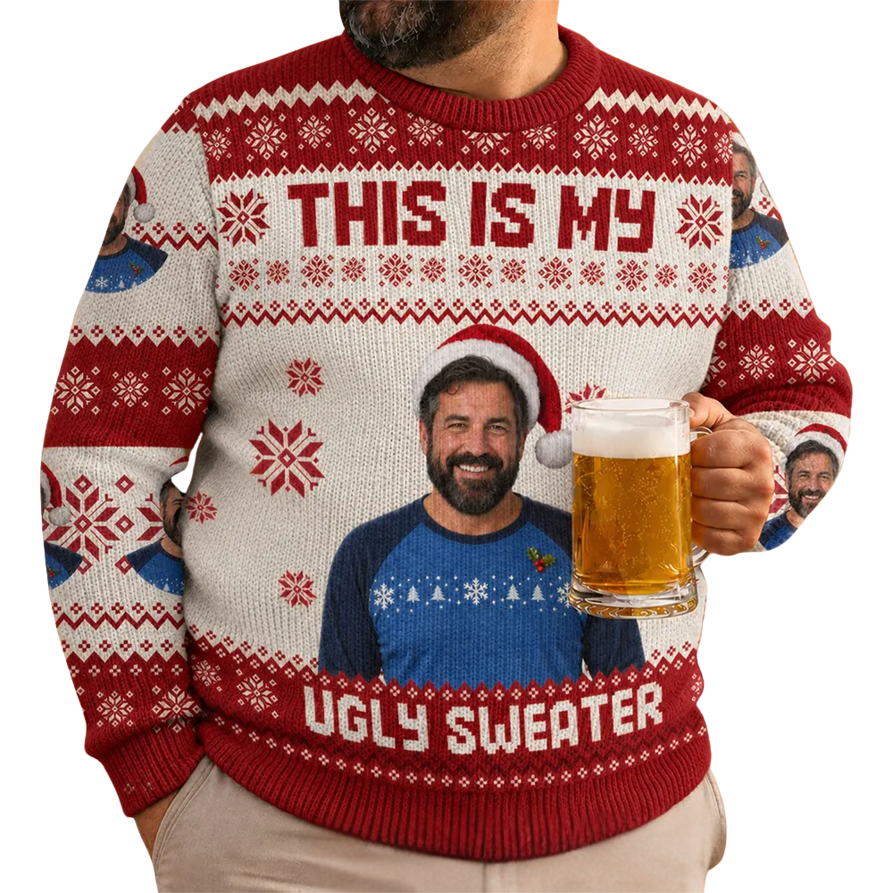 Custom Face This Is My Ugly Sweater Men's Christmas Ugly Sweatshirt, Personalized Photo Funny Ugly Sweater For Xmas 2D1212